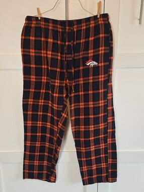 Denver Broncos Navy and Orange Plaid Men's Lounge Pants with Pockets